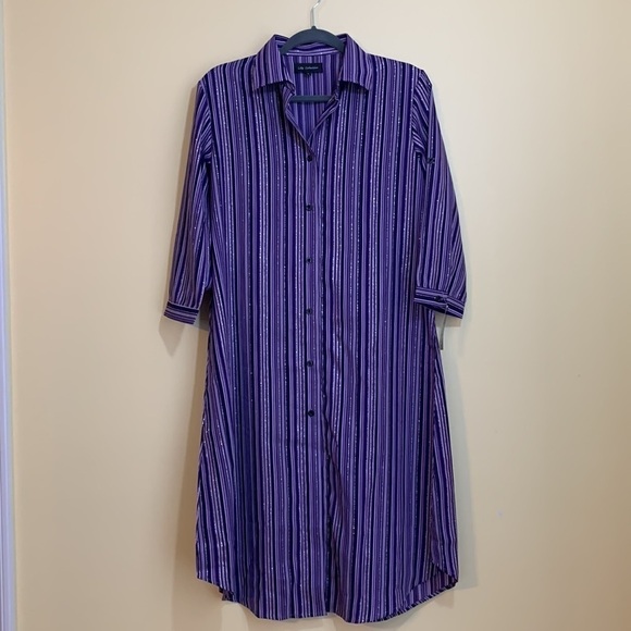 Lilly Collection | Purple Striped Button Down Metallic Thread Shirt Dress NWT S - Picture 3 of 17